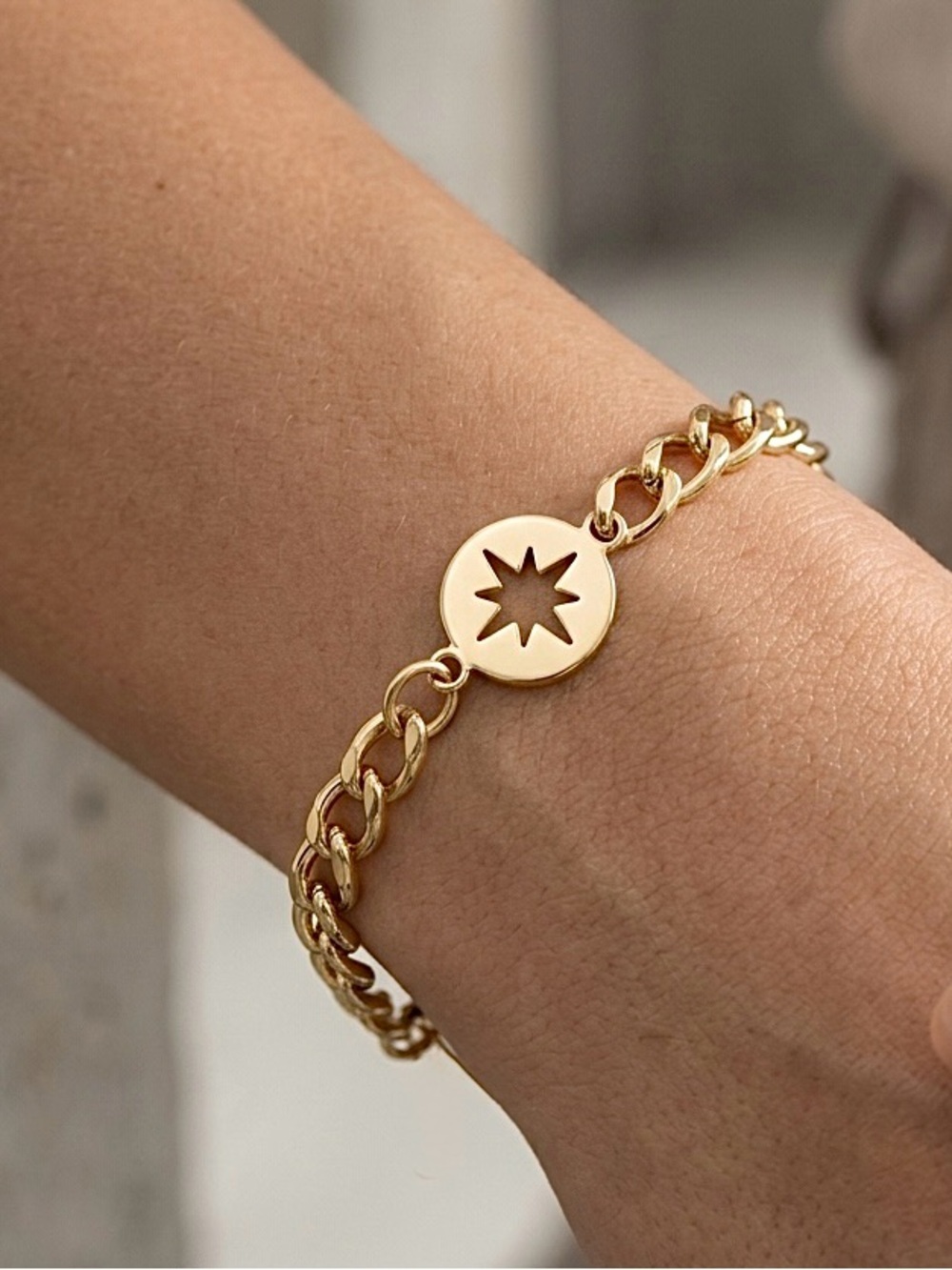 14K Gold Plated North Star Charm Chain Bracelet | Celestial Minimalist Jewelry